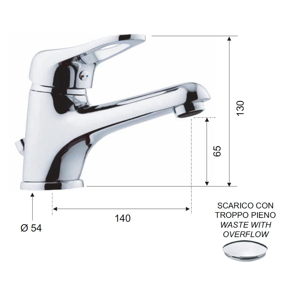 Miscelatore lavabo remer con bocca prolungata - serie kiss