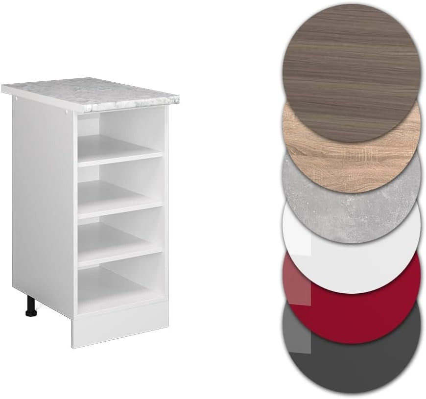 Scaffale da cucina R-Line, Bianco, 40 cm, PL Marmo, per la libera combinazione all'interno di sistemi cucina modulari
