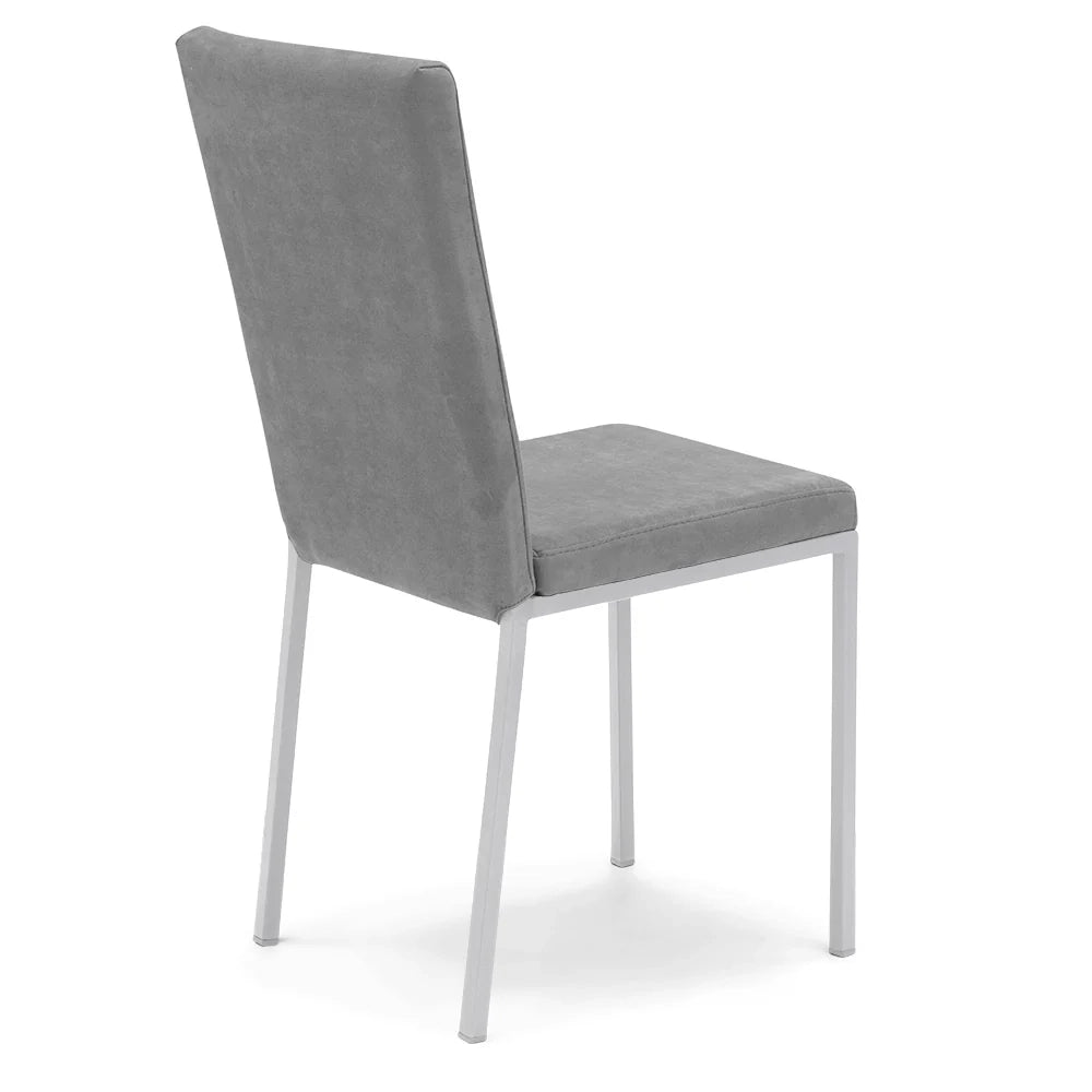 Sedia imbottita LICYA PLUS, ideale per sala da pranzo, soggiorno, ufficio, tessuto scamosciato colore Grigio con struttura Bianco Opaco, Design moderno