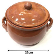 Trade Shop - Pentola Tegame In Terracotta Bombata Con Manici E Coperchio Da Forno Cottura 22 -
