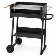 BBQ Grill A Carbone Con Griglia Regolabile Su Più Livelli Struttura In Acciaio Termico Piano Portaoggetti Integrato E Ruote Per Esterno Giardino Campeggio E Outdoor Cooking 87 x 52 x 90 Cm Nero
