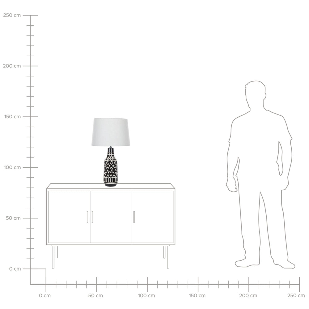 Lampada da tavolo Base in ceramica nera 68 cm Paralume in tessuto bianco Lampada da comodino classica