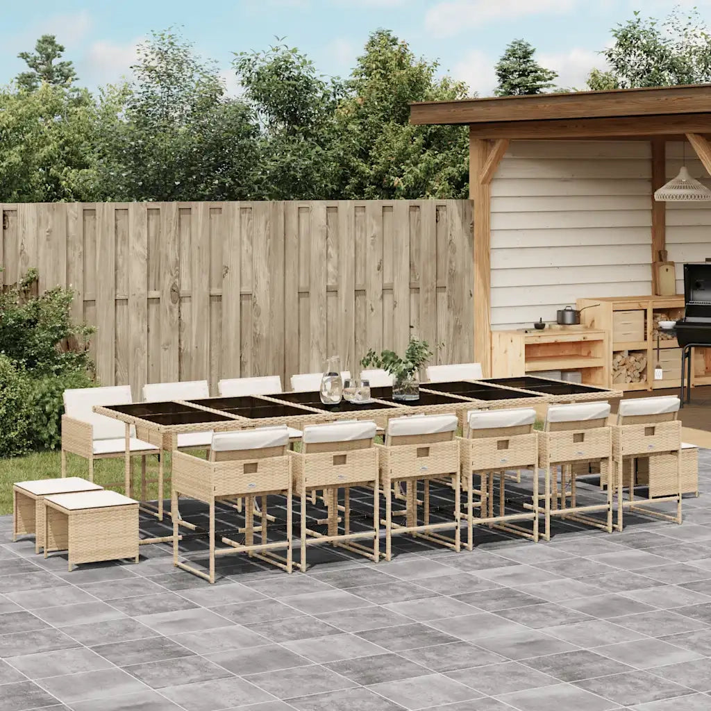Set da Pranzo da Giardino 17 pz con Cuscini Beige in Polyrattan