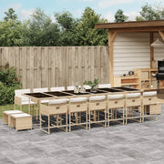 Set da Pranzo da Giardino 17 pz con Cuscini Beige in Polyrattan
