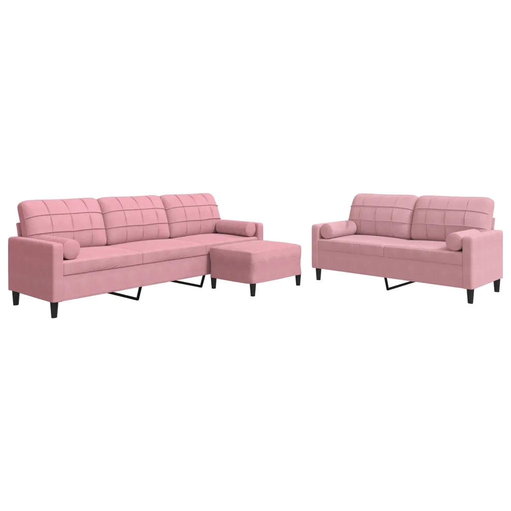 Set di Divani 3 pz con Cuscini e Rinforzi rosa in Velluto