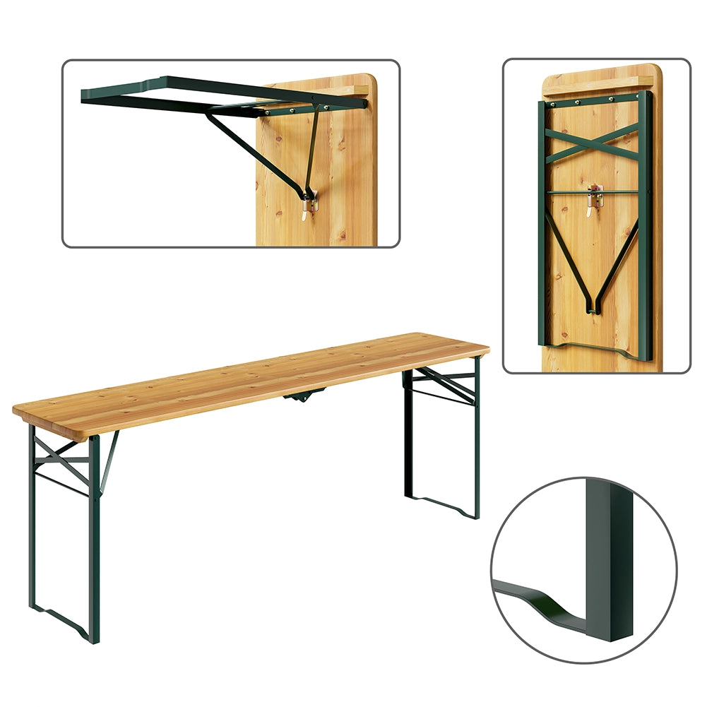 Set Birreria con Tavolo 220 cm e 2 Panche Legno Abete Interno Esterno Pieghevole
