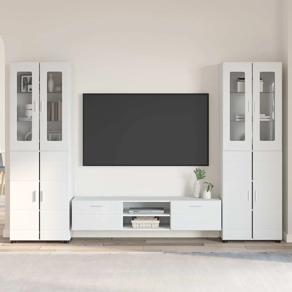 Set mobile TV con porta FLORIN Bianco Lucido Legno multistrato
