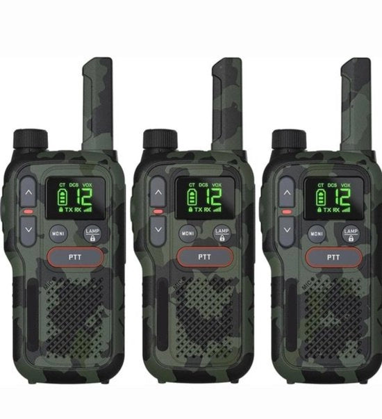 Walkie Talkie Oplaadbaar - Radio PMR446 senza Licenza - 1500mAh Batteria - 16 Canali - Pulsante PTT Doppio - Torcia Integrata