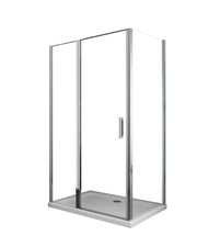 Box doccia angolare parete fissa e porta battente e fisso in linea vetro 6 mm reversibile Misura Fisso 96,5-99 porta 137-140 (35+65)