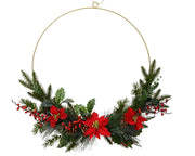 Corona natalizia classica con pigne stelle di Natale e bacche per interni H 10 x 60 cm