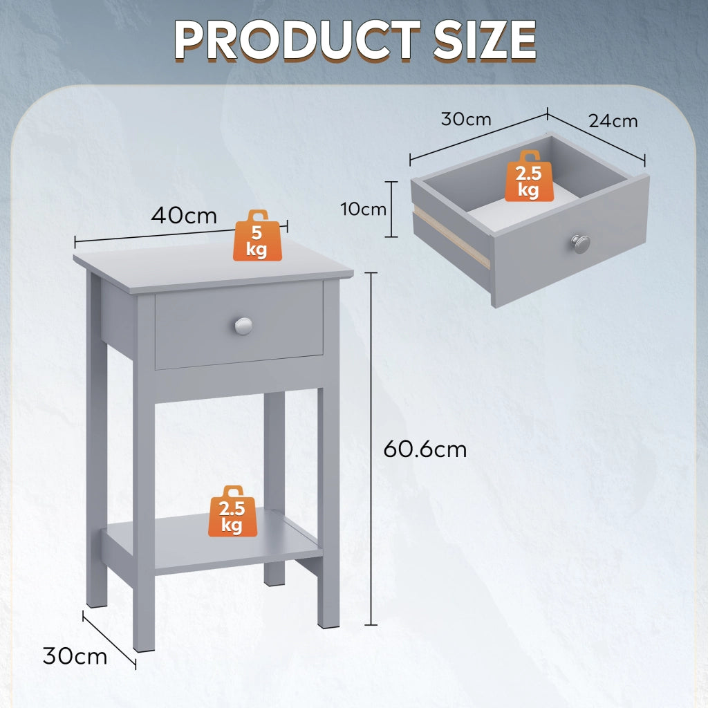 Comodino in Legno con Cassetto e Ripiano ¨C zephmum ¨C Grigio