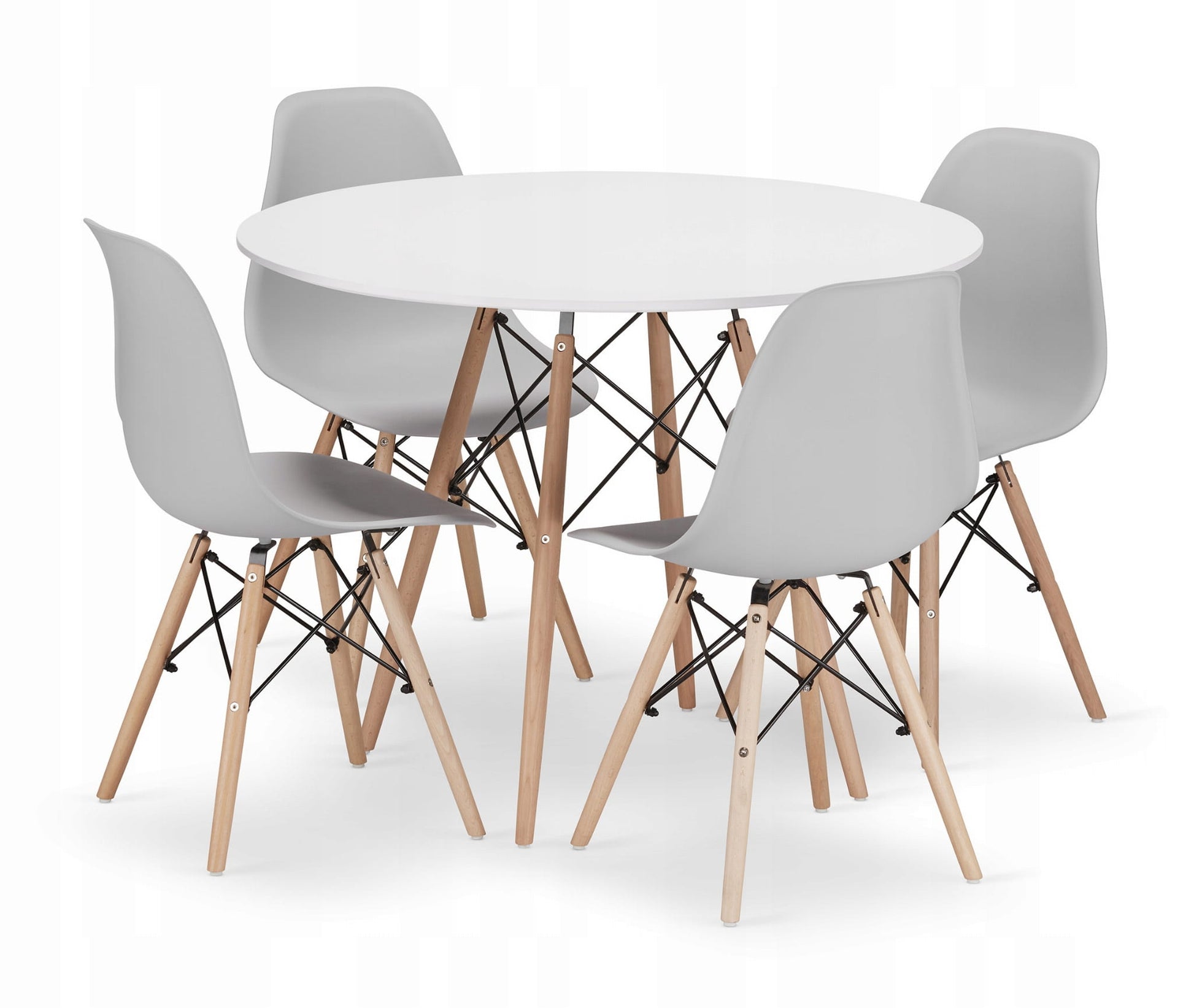 Set da tavolo Valora KOVA 100, tavolo rotondo bianco moderno + 4 sedie grigie