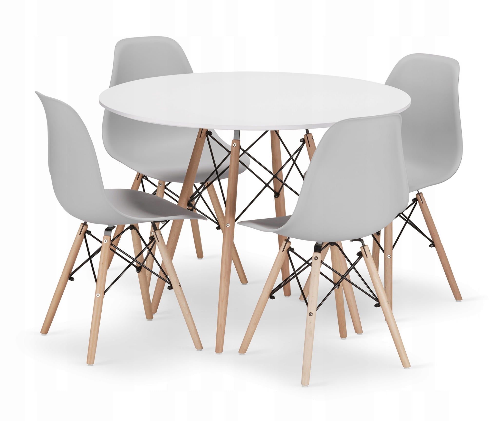 Set da tavolo Valora KOVA 100, tavolo rotondo bianco moderno + 4 sedie grigie