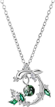 Collana con albero di piante e pietra verde per donne - argento sterling 925