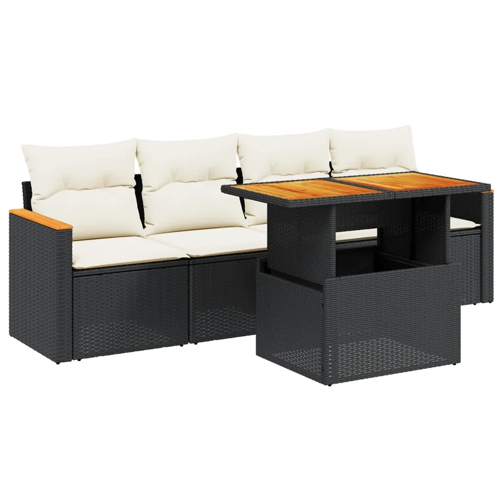 Set Divani da Giardino 5 pz | Set Salotto da Giardino con Cuscini in Polyrattan Nero
