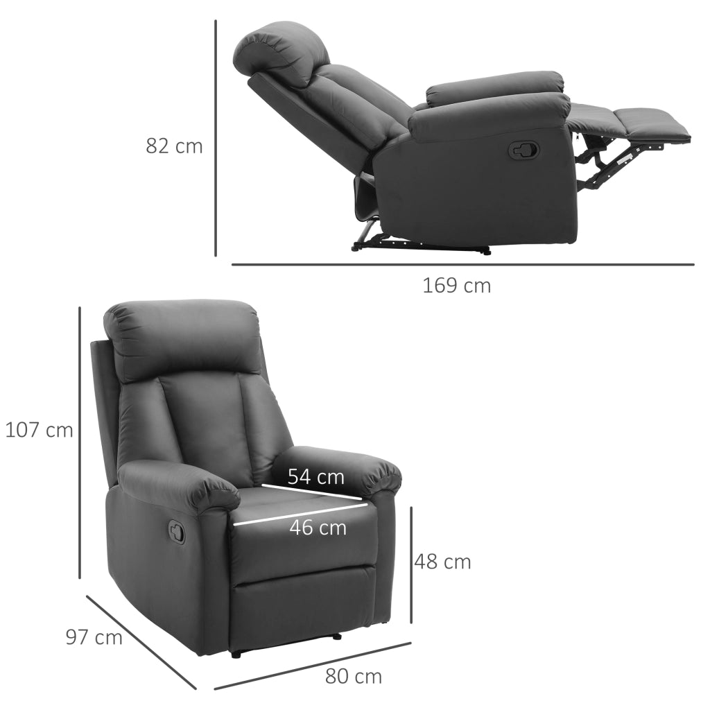 Poltrona Relax Reclinabile ¨C Xylo ¨C Imbottita Ergonomica Poggiapiedi Similpelle Nero 80x97x107cm