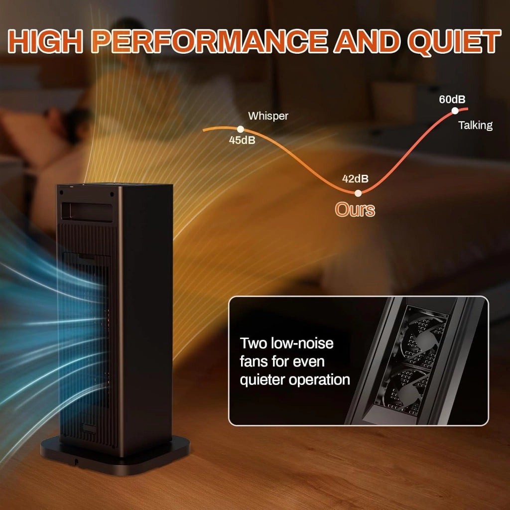 Termoventilatore piccolo con funzione di umidificazione e luce ambientale, 2000 W, riscalda rapidamente, silenzioso, timer 12 ore, 3 modalità, protezione antiribaltamento, riscaldamento elettrico con