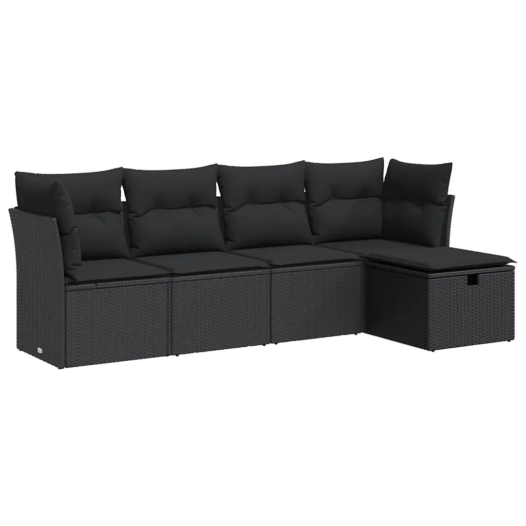 Set Divani da Giardino 5 pz con Cuscini in Polyrattan Nero 3325261