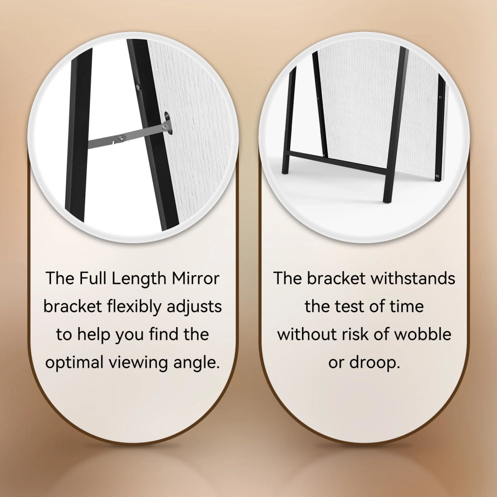 Specchio con telaio in legno e supporto in metallo per interni, bianco 160×50 cm