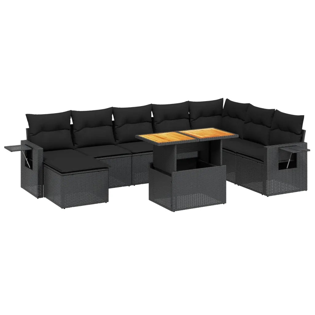 Set Divani da Giardino 9 pz con Cuscini Nero in Polyrattan 3271888