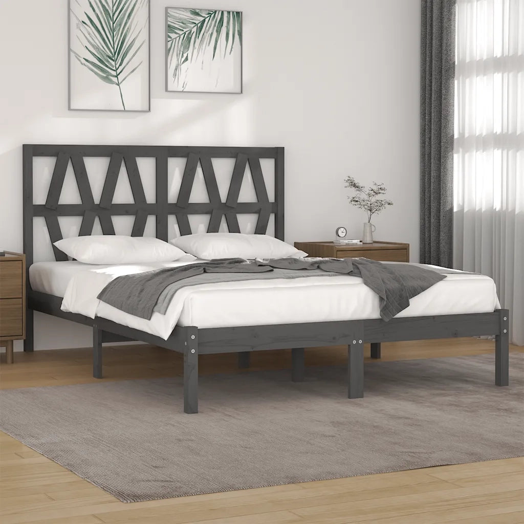 Letto matrimoniale | Letto per adulti | Giroletto Grigio in Legno Massello di Pino 200x200 cm