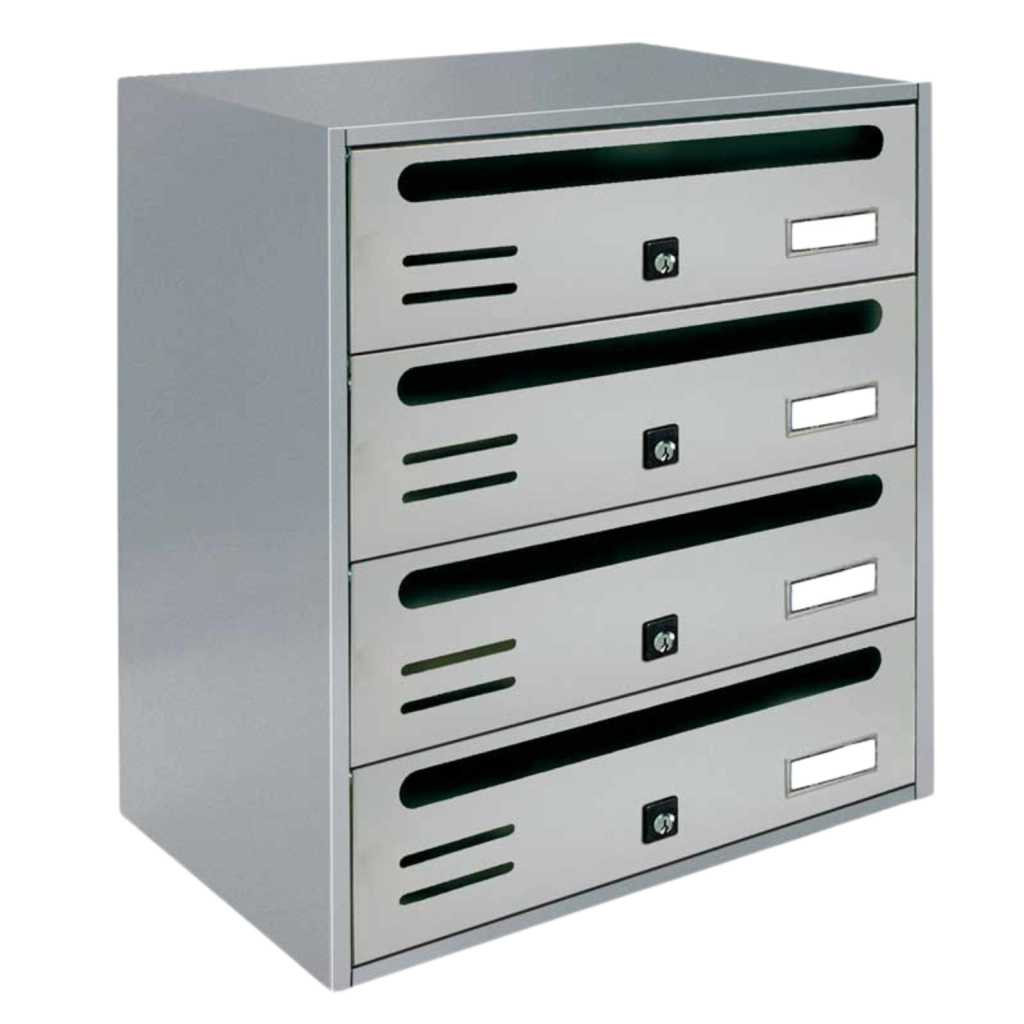 ALUBOX CUBO Cassette Postali Condominiali 4 Posti 43X38,5X25 Cm In Lamiera Zincata Cassetta Postale Condominiale Orizzontale Da Interno Ed Esterno Protetto COLORE: ARGENTO RAL 9006