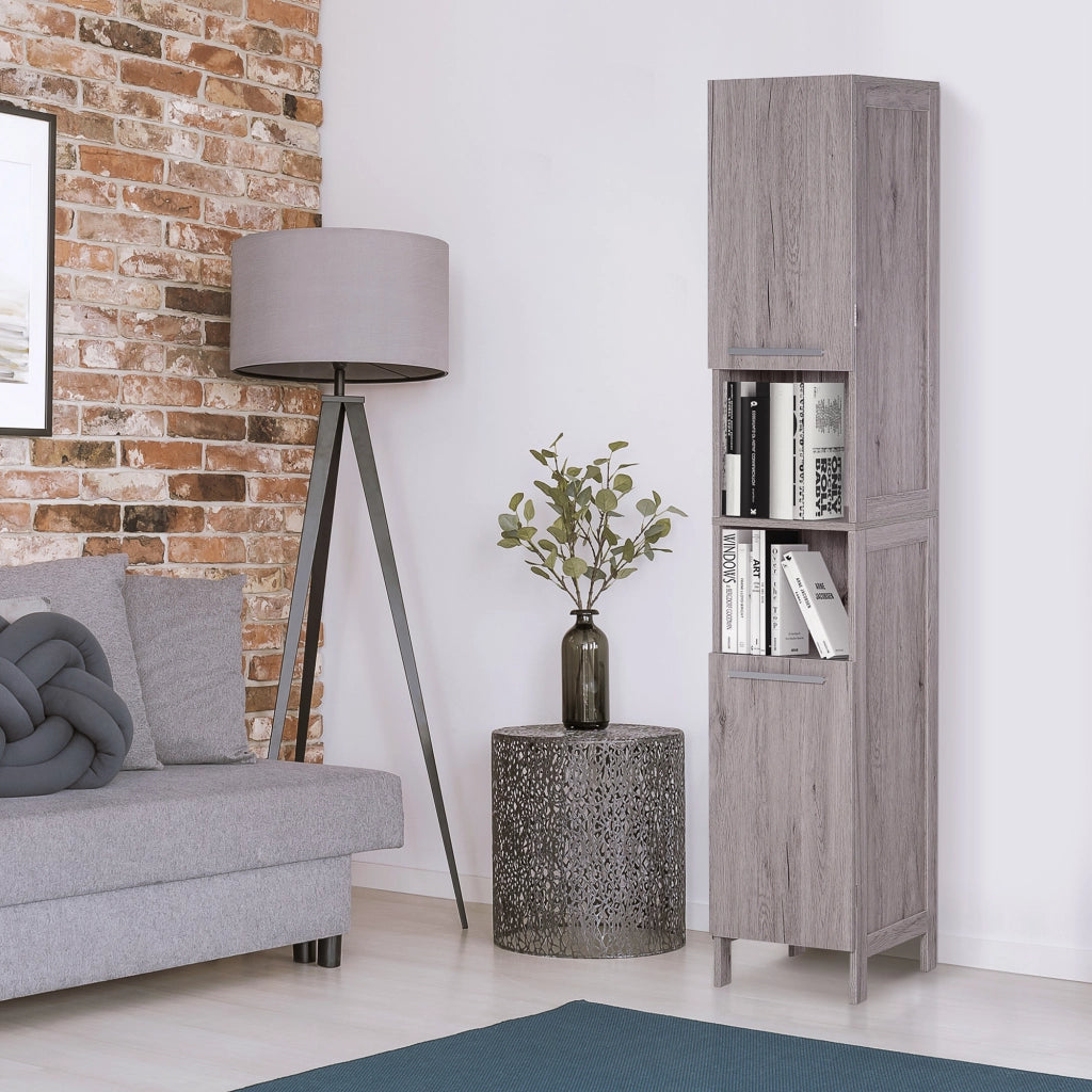 EasyComfort Colonna Bagno in MDF con 2 Armadietti e 2 Ripiani Aperti, 30x32x172.5 cm, color Legno