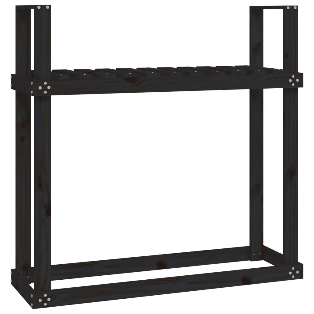 Portalegna-Scaffale per Legna Nero 110x35x108,5 cm in Legno Massello di Pino