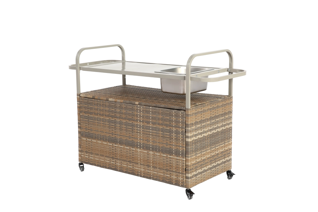 Carrello Bar da Giardino in Polyrattan con Ripiano in Acciaio ¨C MINIMAL ¨C Beige