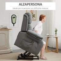 Poltrona Relax Elettrica e Alzapersona Reclinabile fino 160° con Telecomando, in Similpelle - Grigio