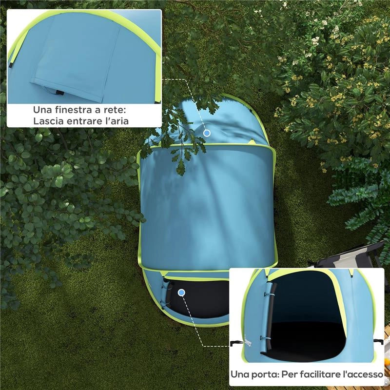 TENDA DA CAMPEGGIO POP UP IMPERMEABILE CON ACCESSORI E BORSA DI TRASPORTO, 245X148X105 CM, BLU