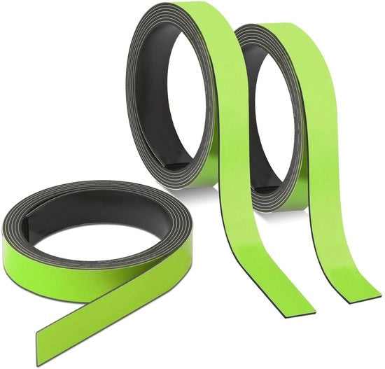 Set di Strisce Magnetiche Verde | ca. 1 cm x 1 m nastro magnetico per il segnalamento e la distribuzione su whiteboard, scaffalature, calendari | etichette magnetiche | mag236