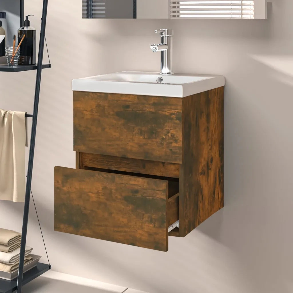 Mobile Lavabo-Armadietto da bagno Rovere Fumo 41x38,5x45 cm in Legno Multistrato