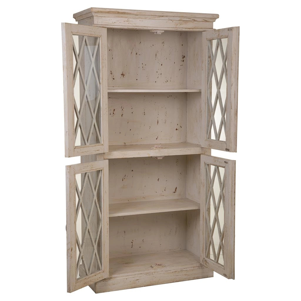 Vetrina in legno e vetro beige fatta a mano 90x40x183