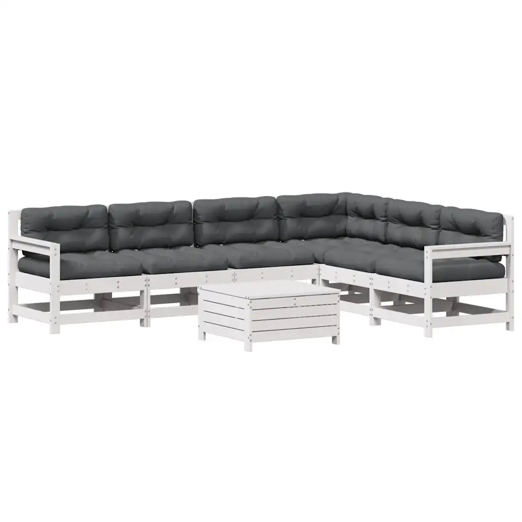 Set Salotto Giardino 7pz con Cuscini Bianco Legno Massello Pinocod mxl 116339