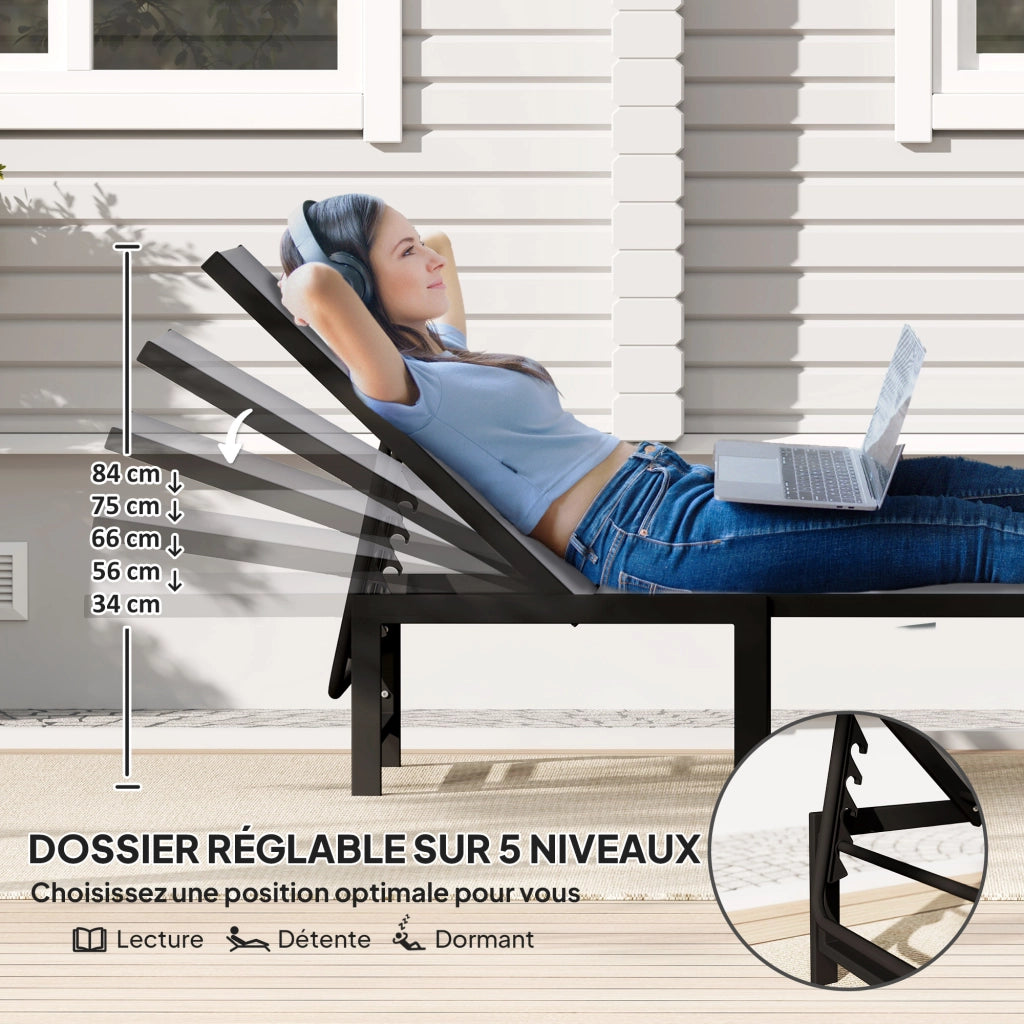 Poltrona relax giardino reclinabile in tessuto grigio ¨C zephmum ¨C 5 posizioni