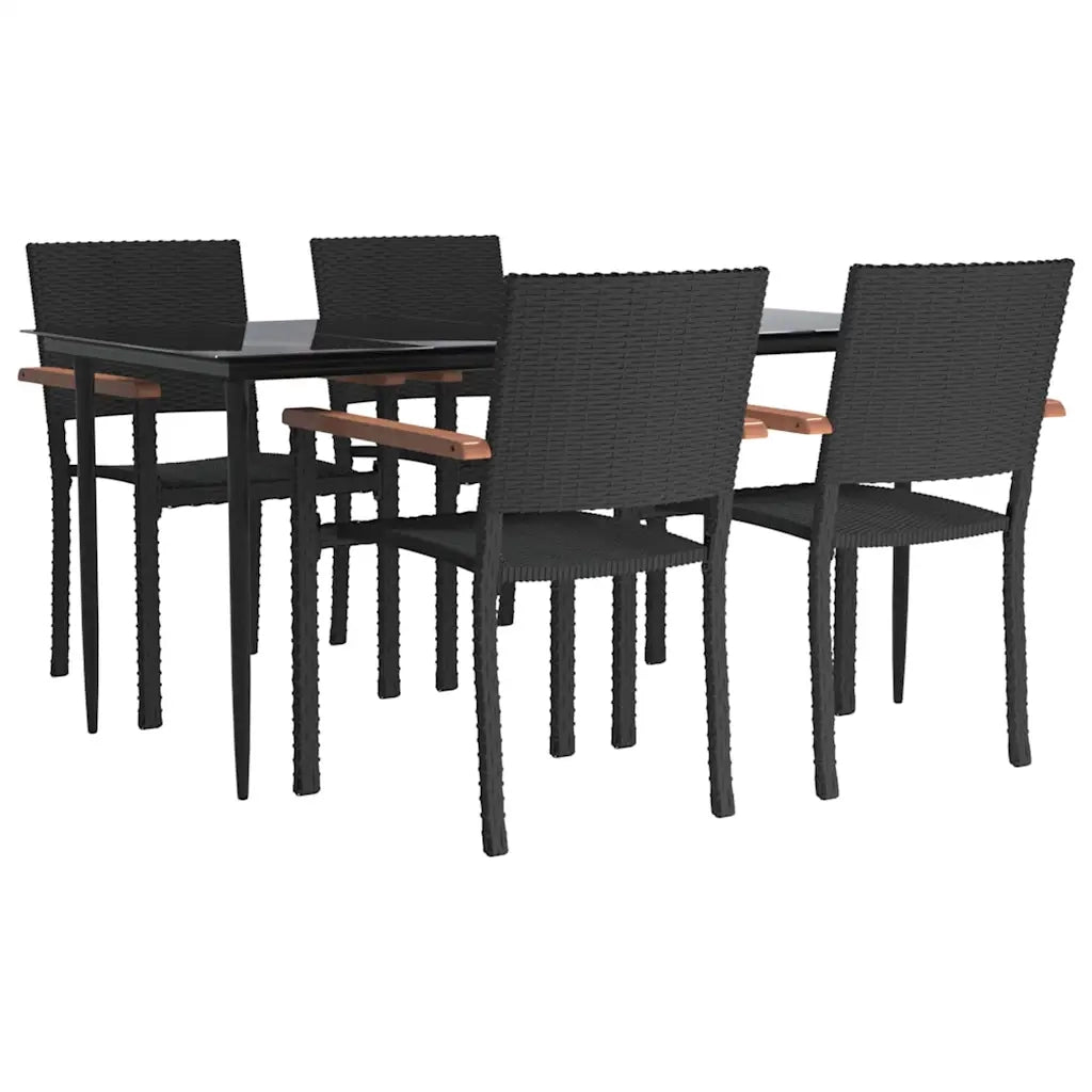 Set da Pranzo da Giardino 5 pz | Set Salotto da Giardino Nero in Polyrattan
