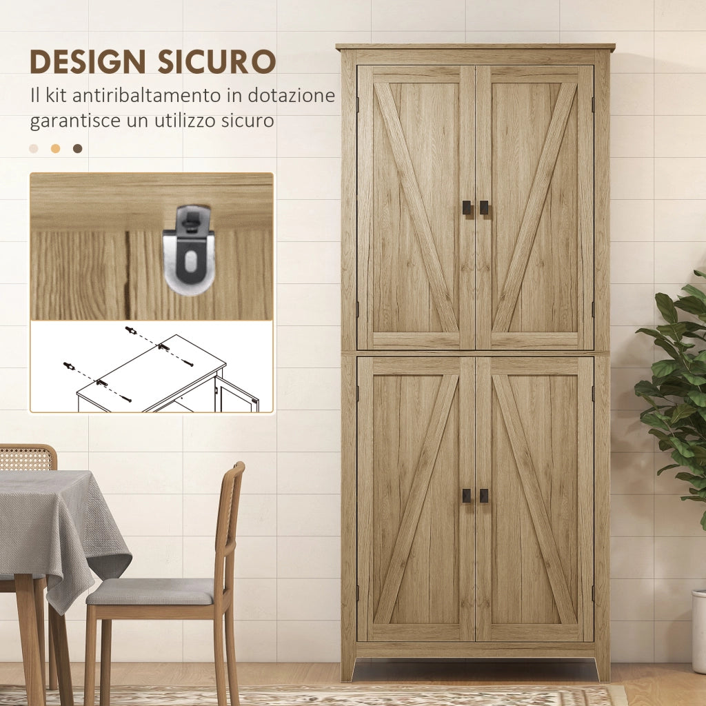 Mobile Cucina a 4 Ante con Mensole Regolabili e Base Rialzata in Legno 80x40x182cm