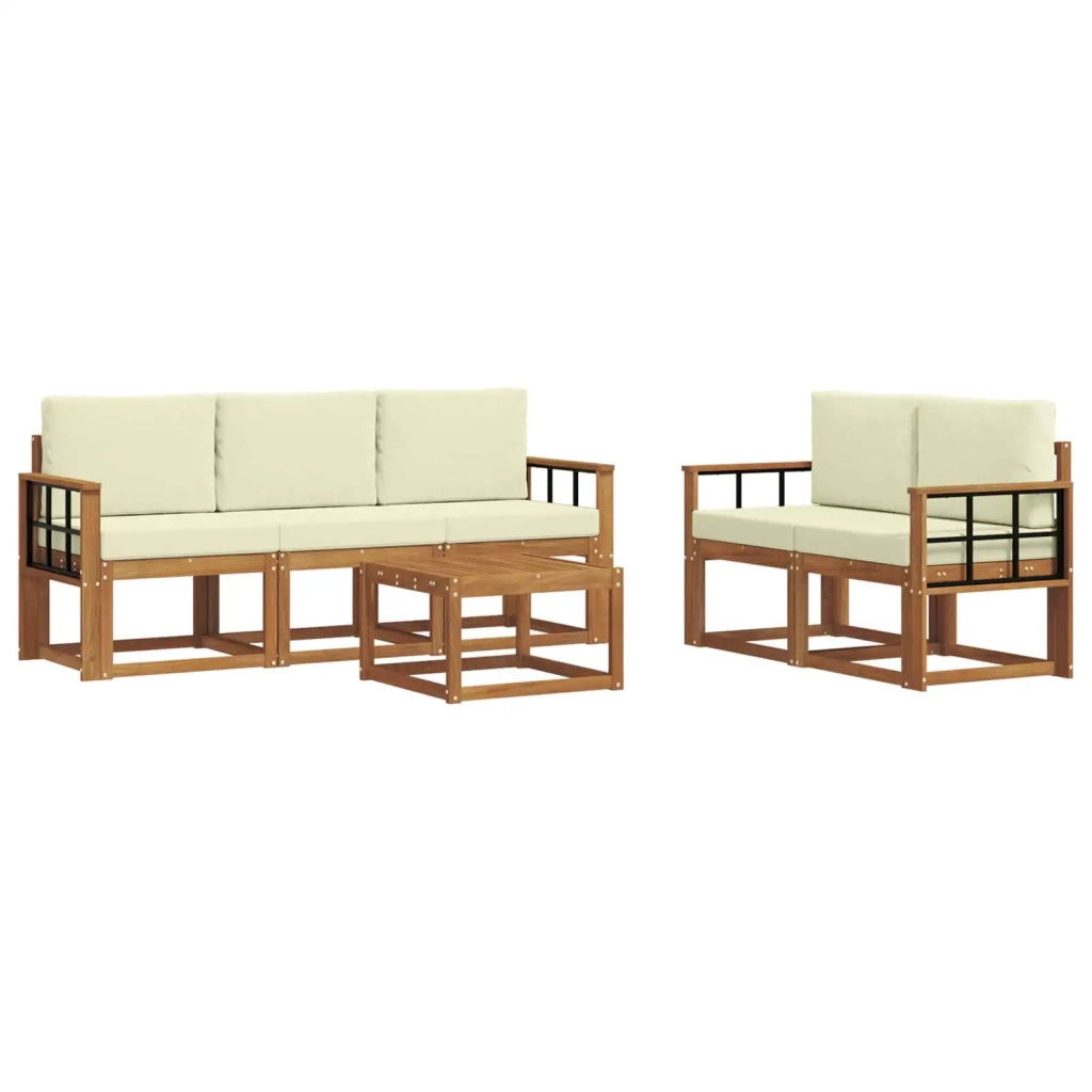 Set di divani da esterno con cuscino 6 pcs Naturale e Crema
