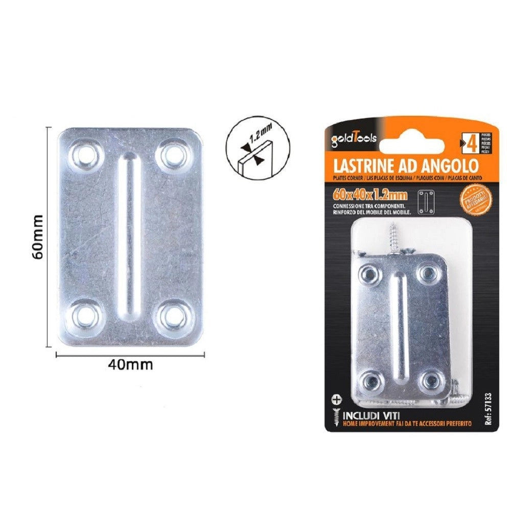 Trade Shop - Set 4pz Lastrine Lastrina Piastra Di Giunzione 60x40x1.2mm Con Viti Mobili 57133 -