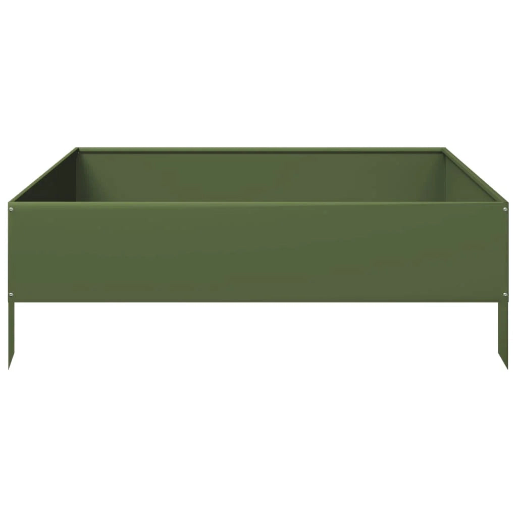 Aiuola rialzata/vaso per fiori e piante color oliva adatta per terrazze e giardini 100 x 100 x 33,5 cm acciaio verde 02_0039853