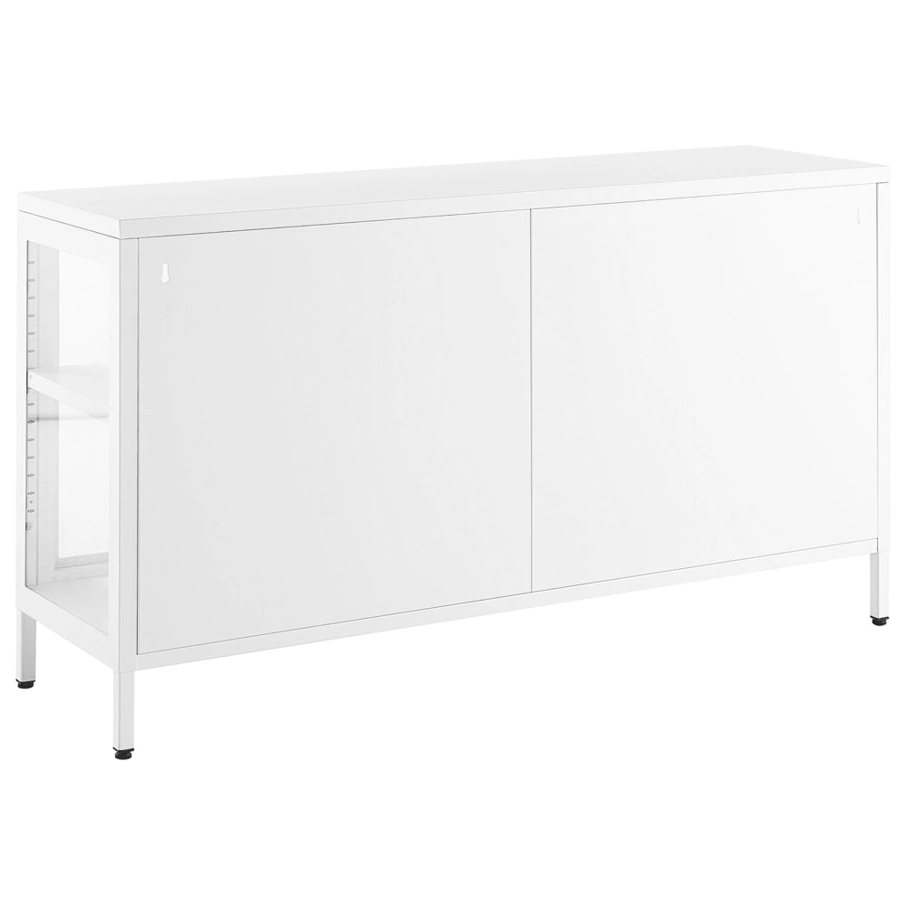 Credenza in metallo bianco 3 ante ripiani in vetro temperato gambe soggiorno moderno
