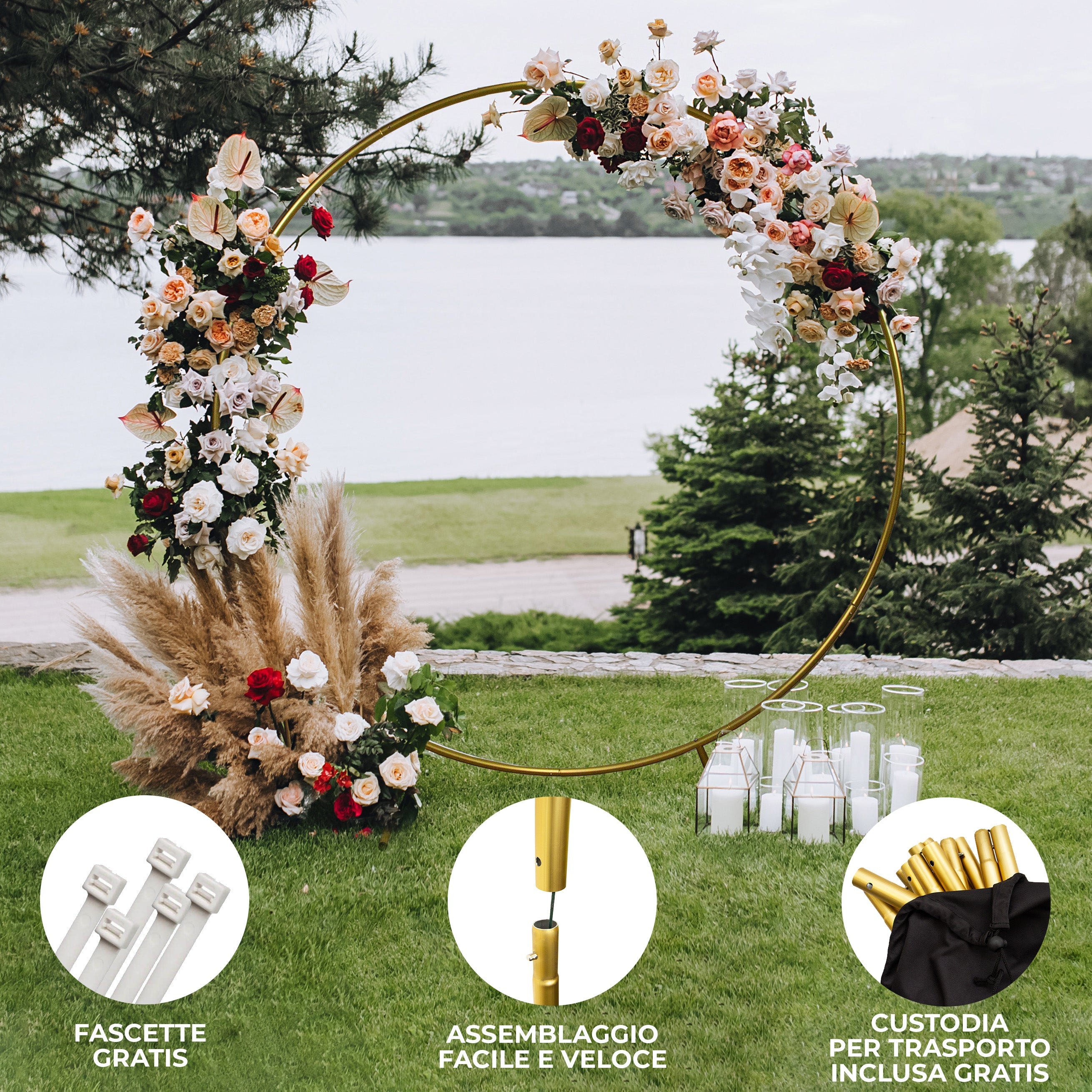 Kit Arco Palloncino Fiori Rotondo 200cm in Metallo Enorme Rimovibile Facile da Trasportare e Riutilizzabile Migliore Decorazione per Matrimoni Nozze Eventi Feste 2M & Fascette GRATIS - Dorato