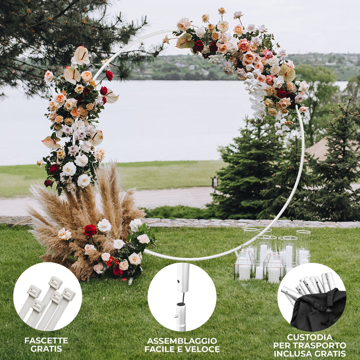 Kit Arco Palloncino Fiori Rotondo 200cm in Metallo Enorme Rimovibile Facile da Trasportare e Riutilizzabile Migliore Decorazione per Matrimoni Nozze Eventi Feste 2M & Fascette GRATIS - Bianco