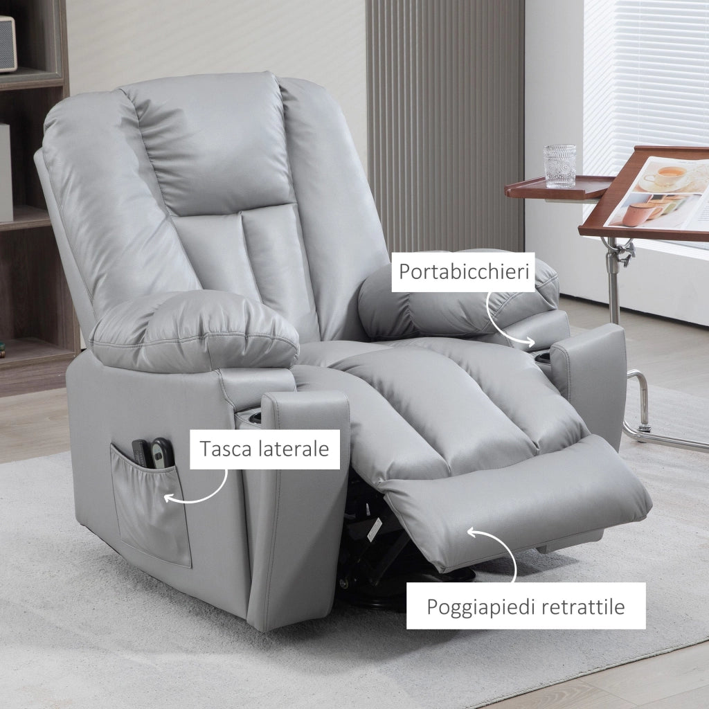 Poltrona Alzapersona Elettrica Massaggiante a 8 Punti 1 Motore 94x96x106 cm in Microfibra Grigio