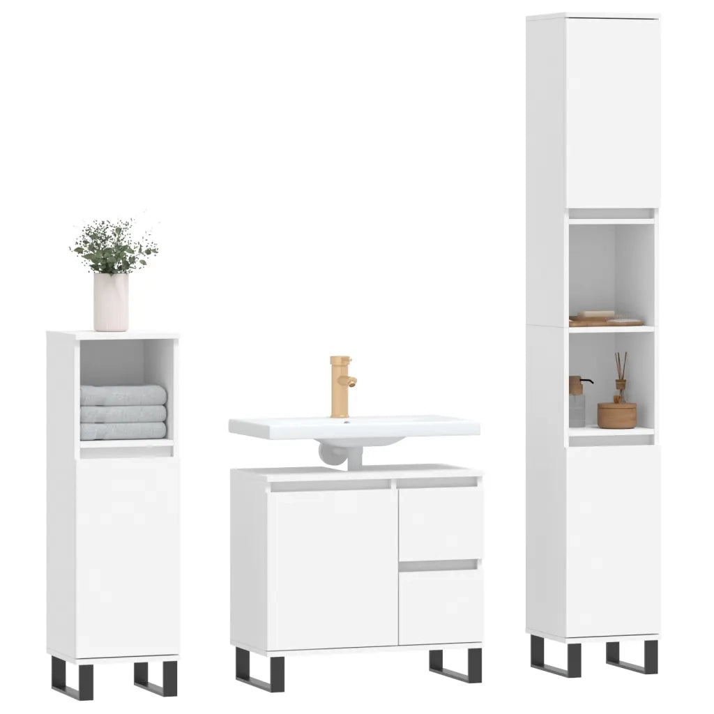 Set Mobili da Bagno 3 pz Bianco in Legno Multistrato 3190229