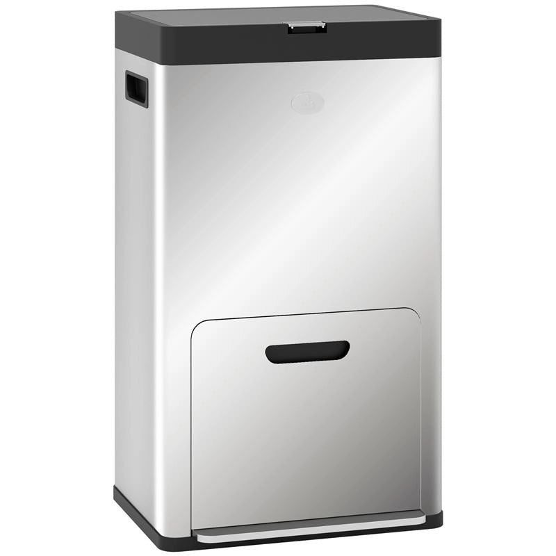 BIDONE IMMONDIZIA A 3 SEZIONI DA 56L CON SUPPORTO PER DEODORANTE IN ACCIAIO E POLIPROPILENE 45.7X35.8X76 CM ARGENTO