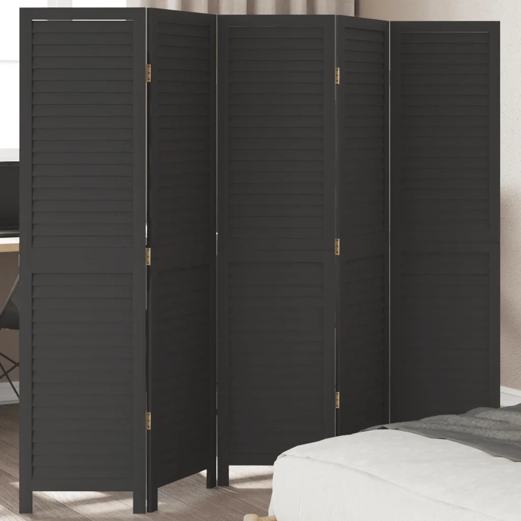 Divisorio Ambienti 5 Pannelli Nero Legno Massello di Paulowniacod mxl 90919