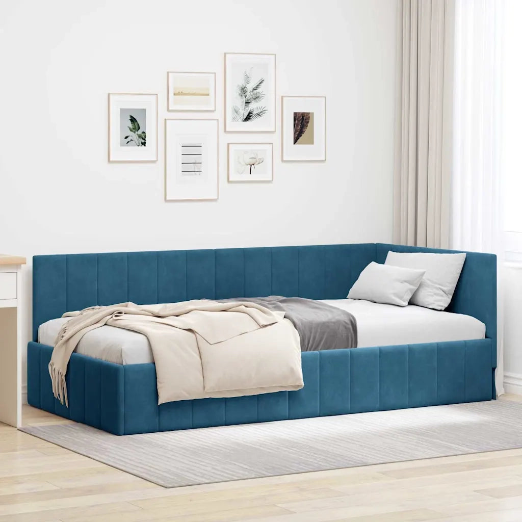Cornice del letto ad angolo Blu 100 cm x 200 cm Velluto