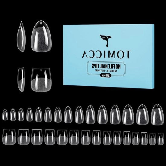 Set di punte per unghie in gel a copertura completa per manicure DIY, 240 pezzi, punte corte e ultra corte per unghie in gel, 15 misure.